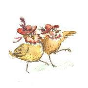 Druckgrafik   Kaltnadelradierung   Vogelhochzeit  Titel : Hühner -  hier zum Vollbild klicken 