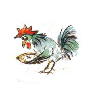 Druckgrafik   Kaltnadelradierung   Vogelhochzeit  Titel : Hahn  -   hier zum Vollbild klicken