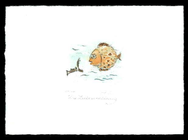 Cartoon  Grafik  Titel: Liebeserklärung   Technik: Kaltnadelradierung   Plattenformat: 8 cm x 6 cm   Papierformat ca. 26,5 cm x 20 cm   gedruckt auf Büttenpapier   Auflage 1 - 100   -  zurück zur Übersicht bitte hier klicken