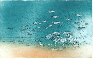Cartoon   Druckgrafik   tzradierung  Mischtechnik  Titel : Spaziergang Am Meer  -  hier zum vergrern klicken